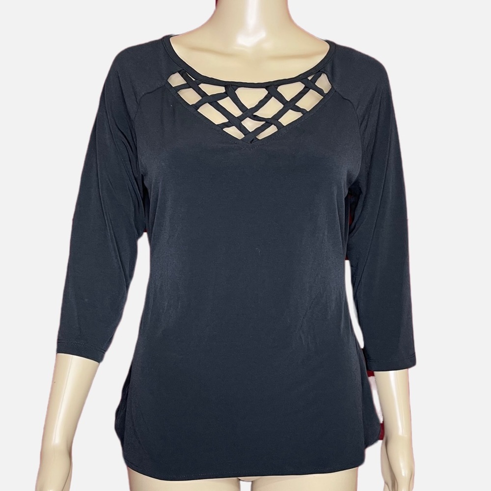 7th Avenue New York & Company Caged V-Neck ¾ Sleeve Top Size Small